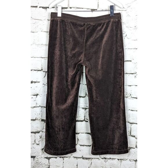 BCBGMAXAZRIA Y2K Bling Spellout Cropped Velour Lounge Pants Wide Leg Petite XL - Picture 3 of 5